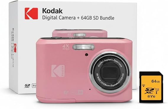 Kodak PIXPRO FZ45 Friendly Zoom 16MP 1080p Full HD Digital Camera Pastel Pink Bundle with Memory Card 2 Items