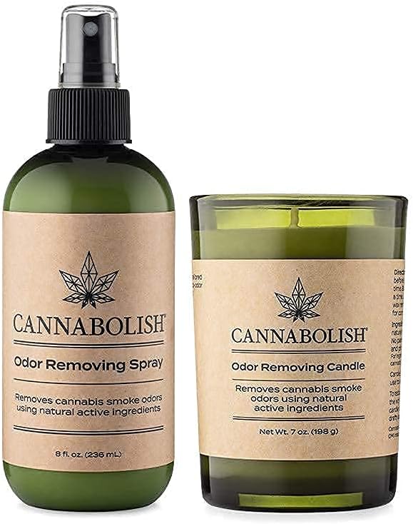 Cannabolish Smoke Odor Eliminating Candle 7oz, Smoke Odor Eliminating Spray and Air Freshener, 8oz