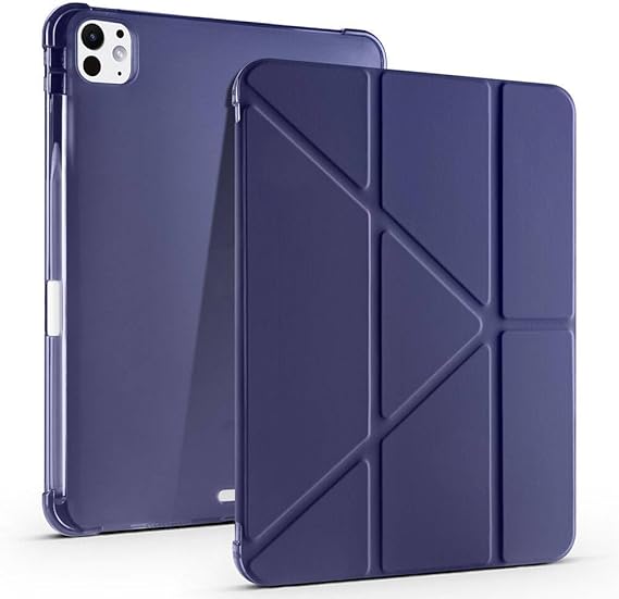 iPad Pro 11 inç M5 2025 İle Uyumlu Kılıf Üçgen Katlanabilir Kalem Şarj Bölmeli Kılıf Lacivert