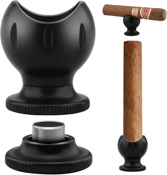 TISFA Cigar Stand with Cigar Punch, Portable and Compact Holder (Black) | 2 in 1 Cigar Rest, for Travel Outdoor Indoor