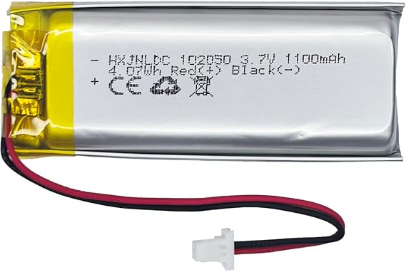 DC 3.7V 1100mAh 102050 Rechargeable Lithium Polymer Battery, Suitable for DIY 3.7-5V Electronic Products with Built-in 2-Wire Battery Replacement and LED Lights