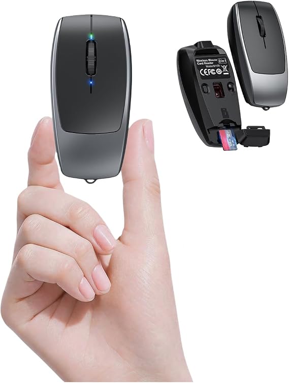 Wireless Mouse Mini Small Finger Bluetooth Mouse with TF Card Reader,Silent Pocket Portable Handheld Tiny Compact USB Travel Optical Mice for PC Laptop Computer Macbook Tablet Kids Women Men Gift