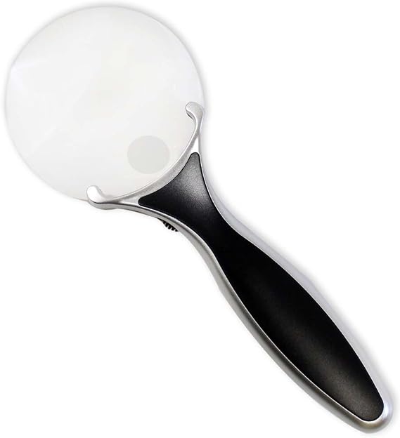 4X / 2.5X Rimless LED Handheld 8" Magnifier | Dual Magnification | Ultra-Bright LED Lights | Modern Black & Silver Design | Ergonomic Handle | Ideal for Inspection, Reading, Hobbyists
