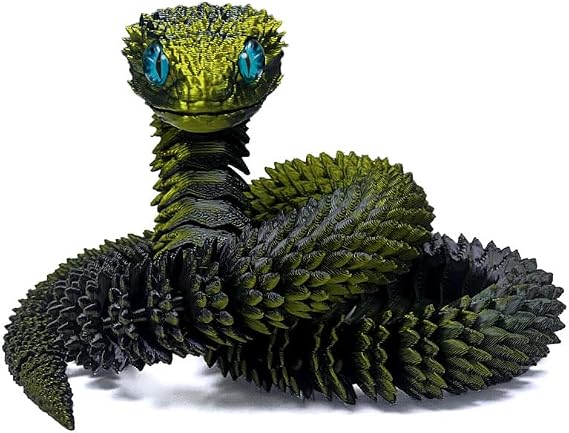20.2 Inch 3D Printed Snake Toys,3D Printed Animals,3D Printed Toys,3-D Print Articulated Viper Collectible for Home Office Executive Desk Decoration (Black Gold)