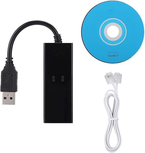 56K USB Modem External RJ11 to USB Adapter, V.92 Dial Up Fax Modem Multifunctional Data Modem for 64Bit WIN10/WIN8.1/WIN8/WIN7