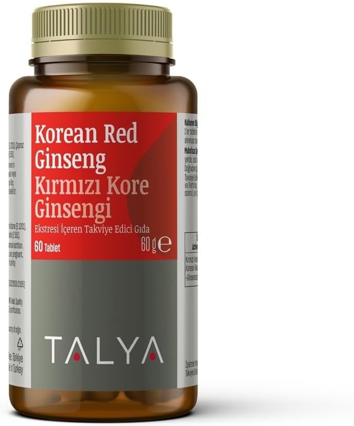 Talya Food Supplement Containing Red Korean Ginseng Extract - 60 Tablets - Red Korean Ginseng Root - Food Supplement