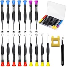 18PCS Mini Precision Screwdriver Set With Case, Lengnoyp Magnetic Small Flathead Phillips Pentalobe Torx Star Screwdriver Set Kit and Tweezers for Repairing Computer Eyeglass Phone Watch