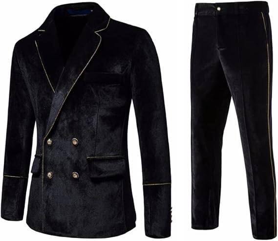 UNINUKOO Mens Suits Velvet 2 Piece Suit Slim Fit Double Breasted Formal Dinner Tuxedo (Order Two Size Up)