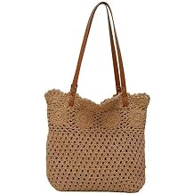 Crochet Tote Bag for Women Handwoven Cotton Beach Shoulder Bag with Linen Lining Hobo Summer Vacation