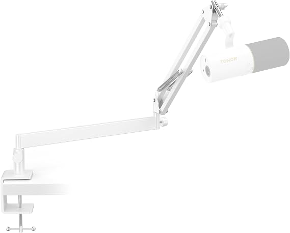 TONOR Mic Arm Desk Mount, Low Profile Boom Arm for Microphone, Adjustable Mic Stand with Desk Mount Clamp, 3/8’’ and 5/8’’ Screwadapter for Most Micr, 38 cm +35 cm, White, T20LP