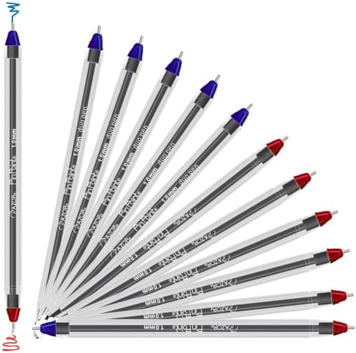 AZOR Pin Point 1.0 mm Double Ended Ballpoint Pens, Blue and Red Ink | 12 Pack, Fine Tip, Double Sided for Nurses, Teachers, School, Office, Journaling, Note Taking & Calligraphy