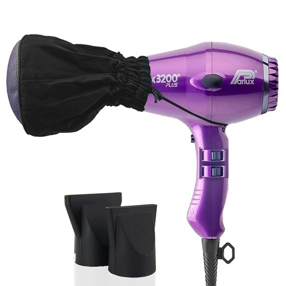 Parlux 3200 Plus Violet Hair Dryer + M Hair Designs Metal Mesh Diffuser (Bundle) Professional Ionic Blow Dryer for Fast Drying, Frizz Control & Voluminous Styling