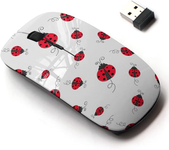 2.4G Wireless Mouse with Cute Pattern Design for All Laptops and Desktops with Nano Receiver - Ladybug Simple