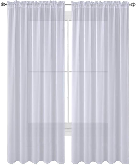 Decotex 2 Piece Solid Elegant Sheer Curtains Fully Stitched Panels Window Treatment Drape (54" X 120", White)