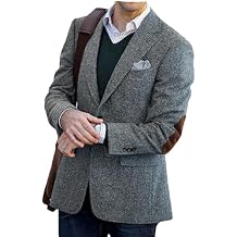 VENNYNG Men's Tweed Blazer Suit Jacket with Elbow Patches Autumn Blazer Male Vintage Short Trench Coat