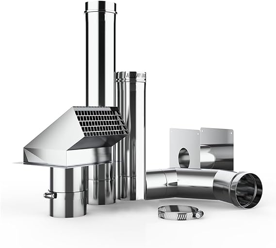 CAMPLUX 3" Horizontal Stainless Steel Z-Vent Water Heater Vent Kit, Includes Termination Hood, Wall Thimble, Degree Elbow, Vent Pipe