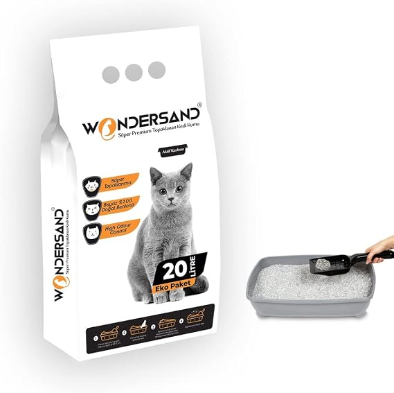 Wondersand 20 Lt Fine Grain Activated Carbon Odorless Super Clumping Premium Cat Litter