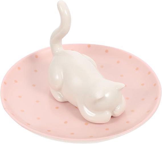 Mipcase Ceramic Kitten Display Plate Jewelry Dishes White Trinket Dish Earring Plate Jewelry Organizer for Bathroom Vanity Table Storage Tray