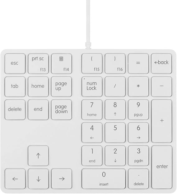 Qisan Numeric Keypad Wired Numpad 34 keys Portable Keypad USB External Mini Slim Keyboard Magicforce For Financial Cashier Securities-White