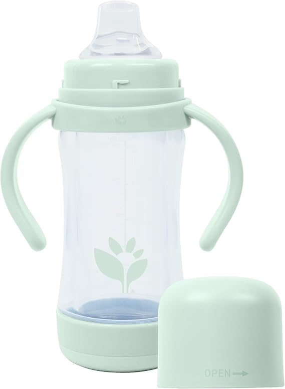 green sprouts Glass & Sprout Ware Sip & Straw 5oz., 6mo+, Plant-Plastic, Platinum-Cured Silicone, Dishwasher Safe, Grows with Baby, Tested for Hormones, 5oz, Light Sage