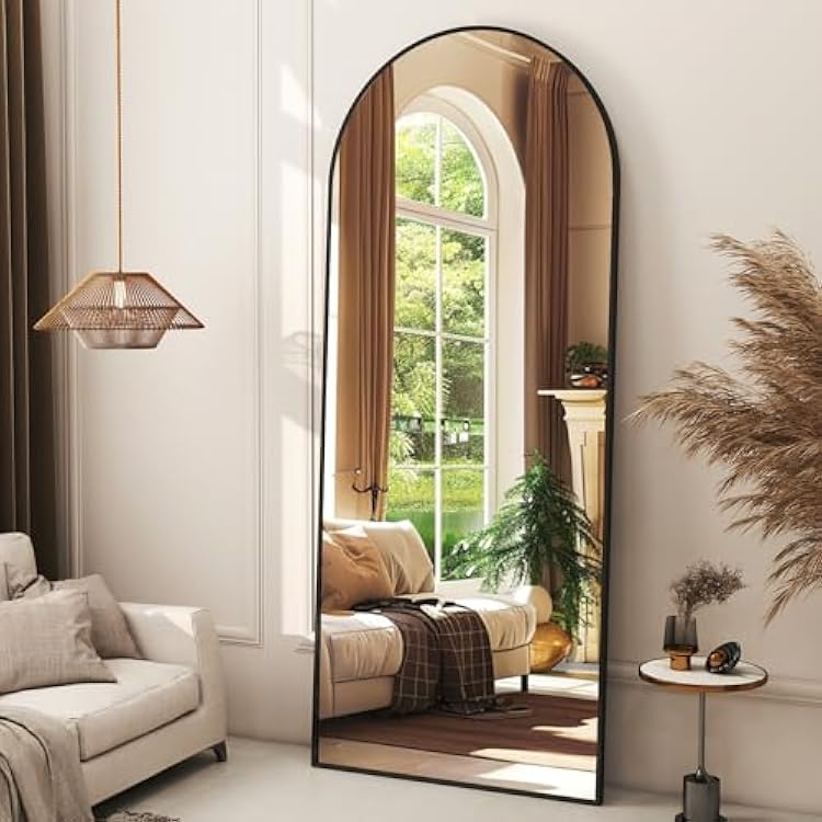 XRAMFY 56x21 Arched Full Length Mirror Floor Mirrors with Aluminum Alloy Frame Free-Standing Wall Mounted Floor Mirrors or Large Dressing Mirror, Black Mirror Full Length