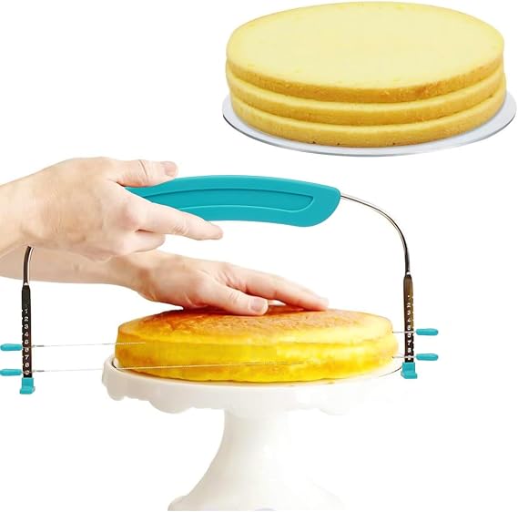 1PACK Adjustable 2-Wire Cake Cutter Slicer Leveler, Blue | Small Cake Cutter Slicer for Leveling Tops of Layer Cakes Professional Baking Tool with Stainless Steel Wires and Blue Handle