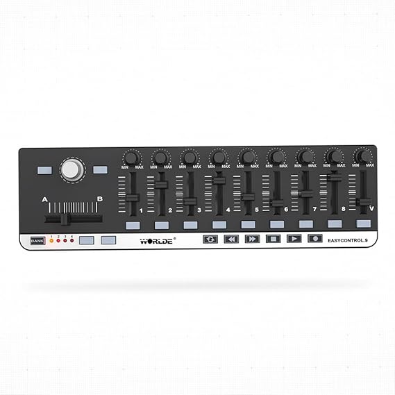 USB MIDI Controller with 9 Faders 9 Knobs for Music Production | Control your DAW with 27 programmable controls, USB plug-and-play and transport buttons for recording and music production.