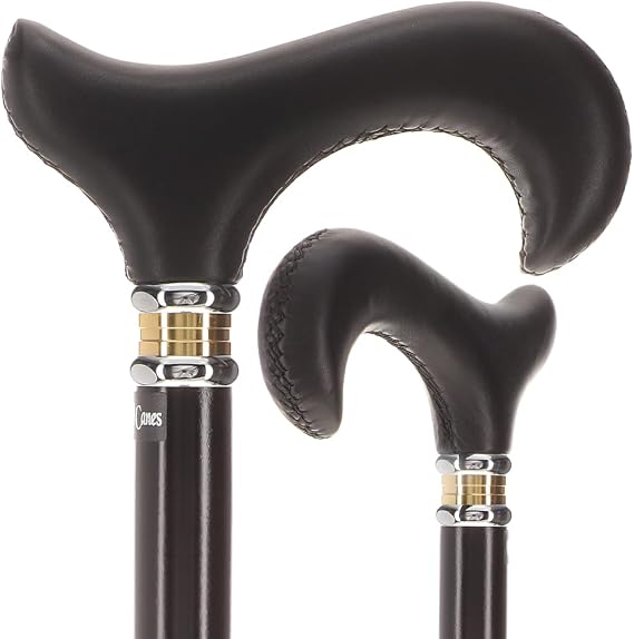 Royal RC Canes Soft Derby Handle Walking Cane Genuine Leather Grip, Leather-Wrapped & Unique Wood Shaft, Two-Tone Collar Stylish Gift for Men & Women