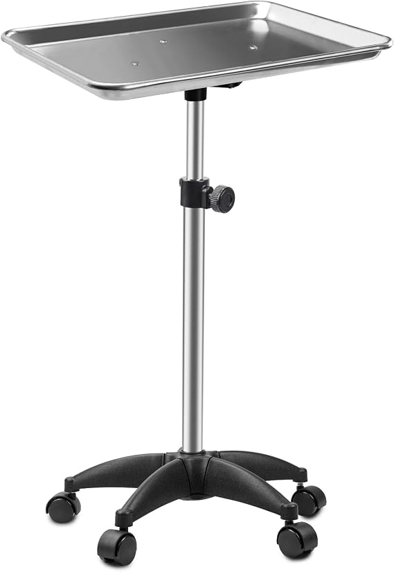 Salon Tray On Wheels Tattoo Tray Rolling Trolley Adjustable Height Storage Utility Cart for Clinic Spa Rolling Tray (Black) (Silver)