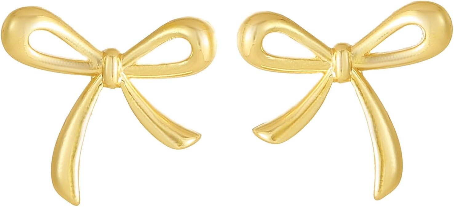 14K Gold Plated Bow Earrings for Women Dainty Bowknot Stud Earrings