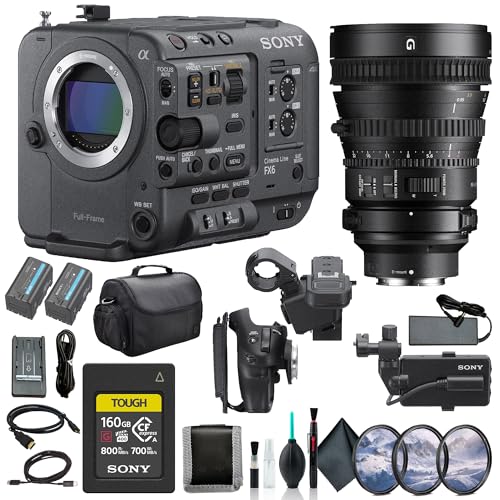 Sony FX6 Full-Frame Cinema Camera Body Only ILME-FX6V, Sony FE PZ 28-135mm Lens SELP28135G, 160GB Memory Card, BP-U35 Battery, Filter Kit, Bag, Memory Card Wallet, Cap Keeper, and More