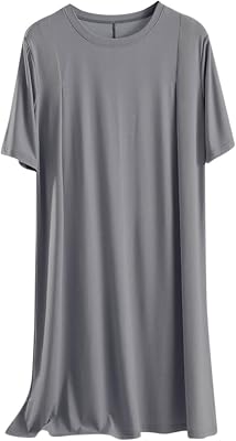 Womens Nightgown Comfy Sleepwear Pleated Nightshirt Short Sleeves Flare Nightdress Casual Solid Color Nightdress