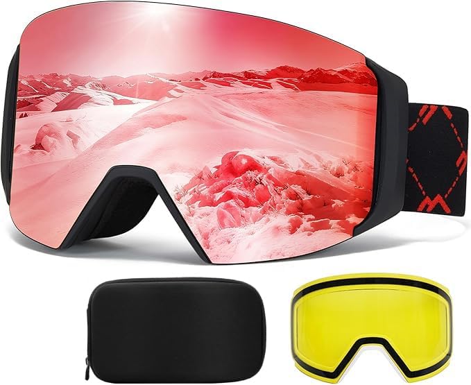 VCOROS Magnetic Ski Goggles with Quick Change Lens, OTG Design, Anti-Fog snow goggles, Helmet Compatible Snowboard Goggles