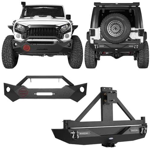 u-Box for Jeep Wrangler JK 07-18 Front and Rear Bumpers Combo wTire Carrier & Winch Plate & Hitch Receiver