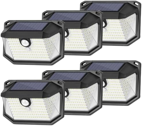 6-Pack Solar Wall Lights Outdoor with 3 Modes & Reflector, Waterproof Bright 178 LEDs Motion Sensor Security Lights, Solar Powered Flood Lights for Patio Garden Yard Porch Garage Front Door