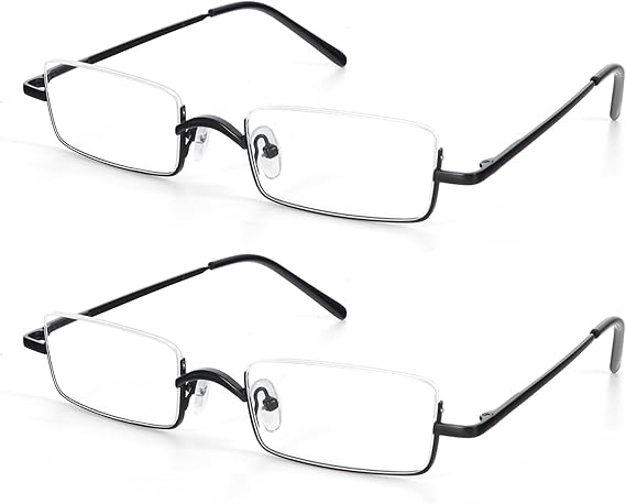 2 Pairs Half Reading Glasses Square Semi Rimless Readers Metal Frame for Men and Women