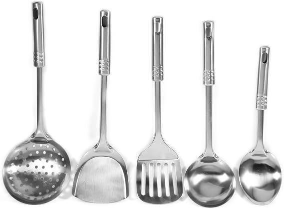 5Pcs Kitchen Utensil Set, Multifunctional Kitchen Utensil Set Stainless Steel Spoons Shovel Spatula Cooking Tools Kitchen Supplies
