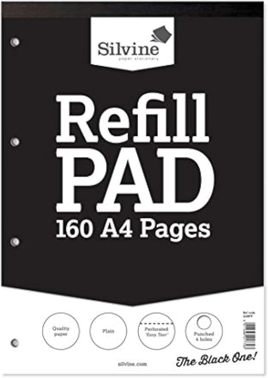 Silvine 160 Page A4 Refill Pad, Head Bound and Punched 4 Holes. Plain White Pages. Ref A4RPP