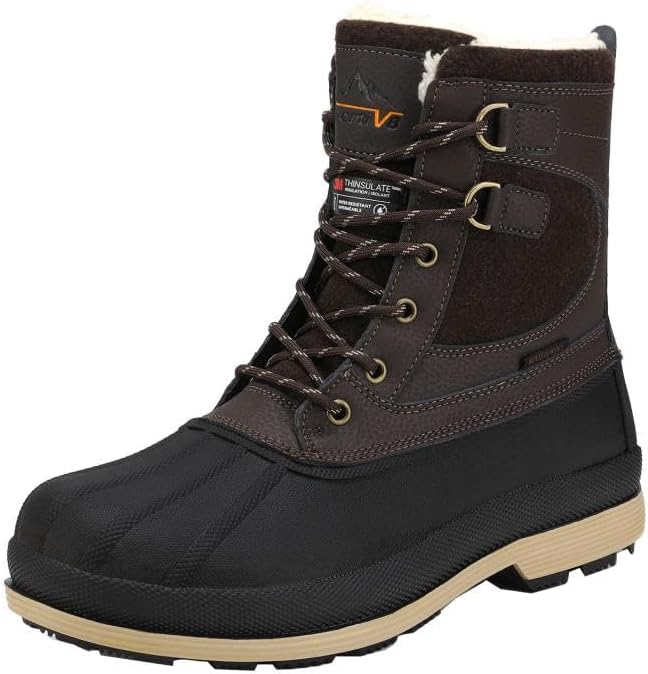 NORTIV 8 Men's Waterproof Winter Snow Boots,Size 10.5W,Dark Brown/Black,AVENUE-W