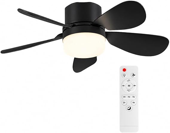 Socket Fan Light with Remote Control,Portable Small Ceiling Fan with Lights for Bedroom,Kitchen,Living Room,with Dimming Function,1000 Lumens,Screws into E26/E27,16.54 Inches-(Black)