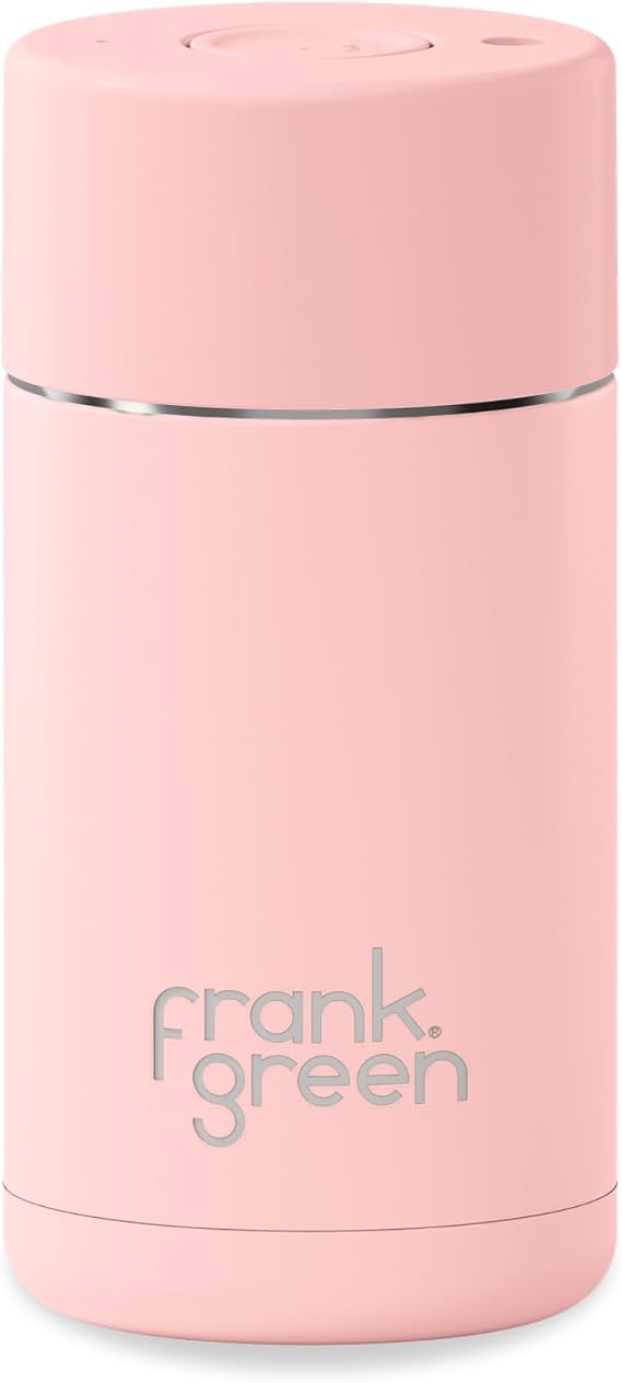 frank green - Ceramic Reusable Cup - Travel Coffee Mug, Stainless Steel Coffee Cup, Insulated Tumbler - Push Button Lid - 12oz - Blushed