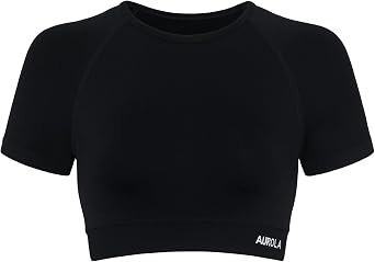 AUROLA Influence Crop Top Workout Shirts for Women, Ultra-Soft Seamless Gym T Shirts Short Sleeve Running Workout Tops