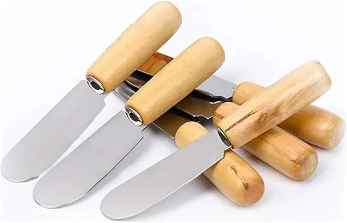 breakfast Knife Set with 6 Wooden Handles | Jam, Oil, Sauce Sliding Knife Stainless Steel