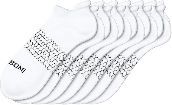 BOMBAS Solid Ankle Medium Socks, (6 Pairs) White Ankle Medium Socks, Medium 8-10,5