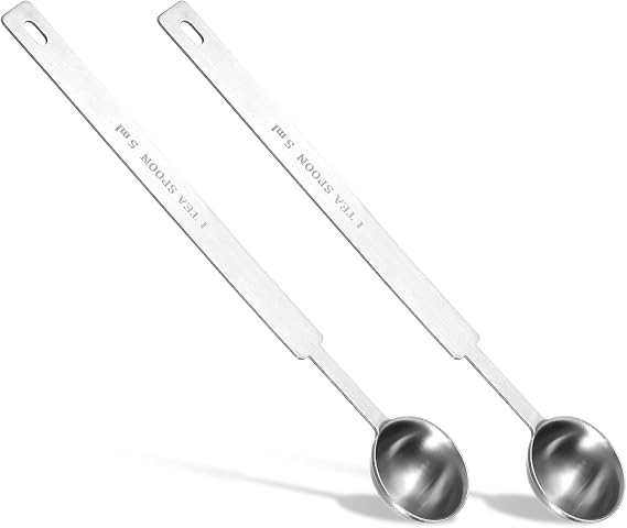2 Pcs Teaspoons Measuring Spoon, 5 Gram Scoop, Stainless Steel Measuring Spoons, 1 Teaspoon (5 mL | 5 cc | 1/6 oz | 1/3 Tablespoon), Dishwasher Safe, Metal Measuring Spoons for Cooking & Baking