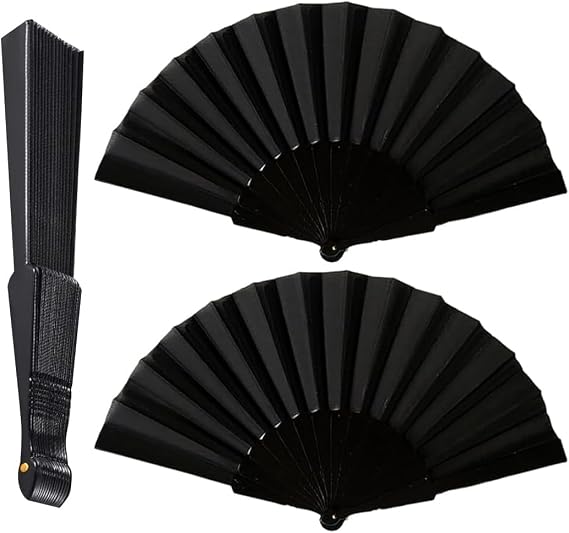 2 Pack Hand Fan Folding, Elegant Black Folding Fan with Bamboo Frame, Traditional Paper Fans for Cooling, Portable Fold Hand Fans for Weddings Festivals Yoga SPA Theater Performance and Outdoor Event