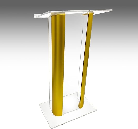 Acrylic Podium Stand, Modern Podium Lectern, Clear Church Pulpit, Professional Presentation Podiums for Churches, Classroom, Concert, Speech, Weddings(Gold)