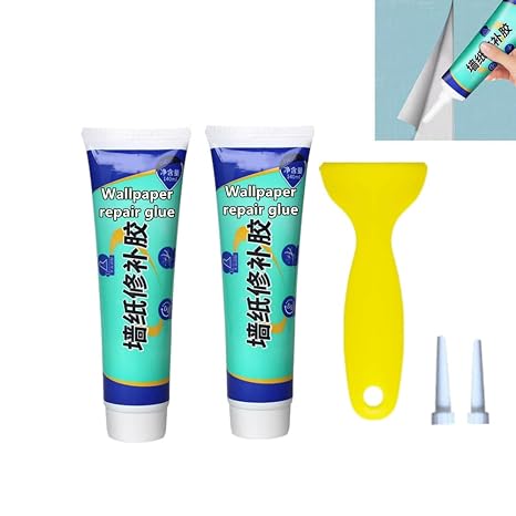 2Pcs Wallpaper Repair Adhesive, Clear Wallpaper Paste Kitfor Fixing Tears, Seams & Edges, Extra-Strong Glue for Seam Repair, Easy-Spread Wallpaper Glue, Strong Adhesion for Vinyl Wallpaper