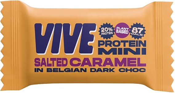 Vive Dark Chocolate Coated Salted Caramel Flavour Protein Bites - Vegan - High Fibre Protein Mini Bars - Pack of 21