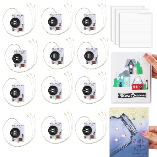BAOFALI12 PCS Creative Easy Halo Lights & Easy Lights for DIY Light-Up Christmas Cards Making Scrapbook Decoration ; Self-Adhesive Light-Up Units with Warm White LEDs Without Battery